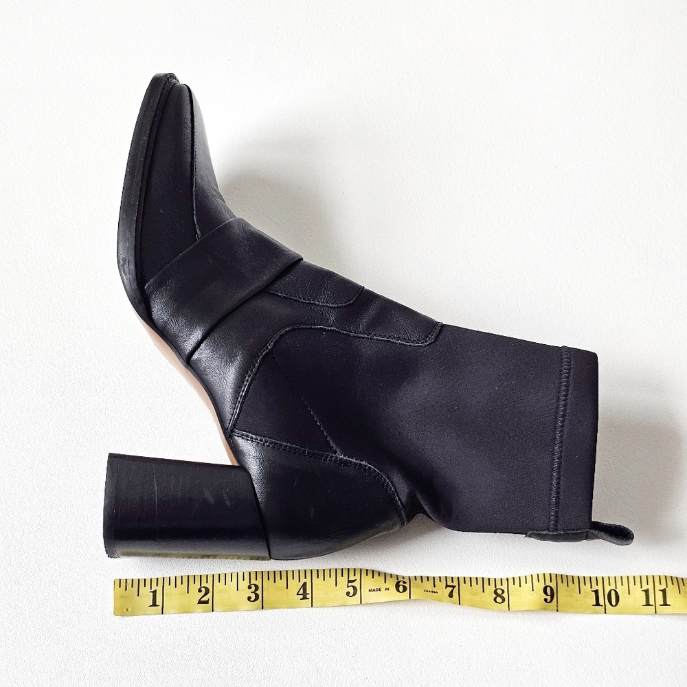 ASOS Black Leather Ankle Sock Boots Square Toe Block Heel Spain Made UK 7 US 9 - Picture 11 of 13